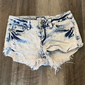 Blue Asphalt Acid Wash Denim Shorts
